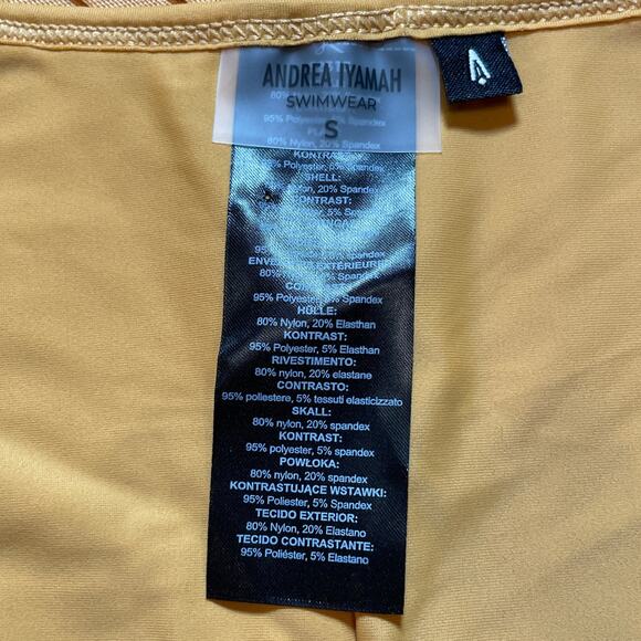 Andrea Iyamah Pura Pleated High Rise Bikini Bottom Mustard, Small retail $160 - Picture 3 of 7